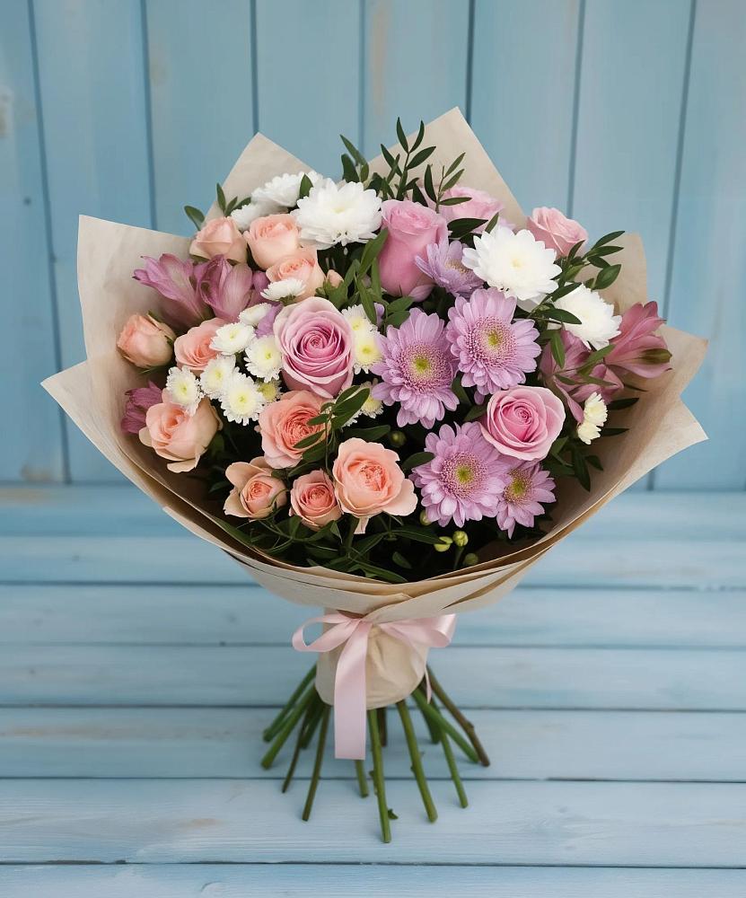 Букет цветов из: Хризантемы, Розы и Альстромерии в Северское