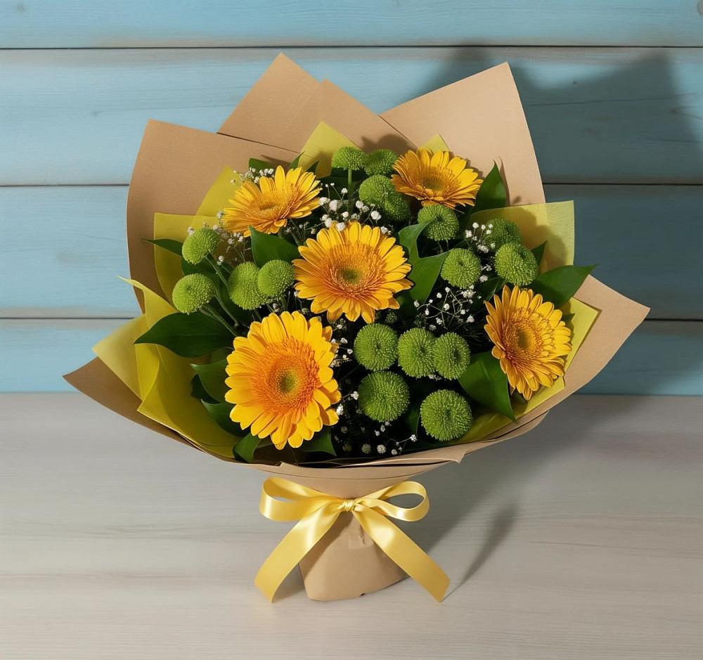 Букет цветов из: Герберы и Хризантемы в Северское
