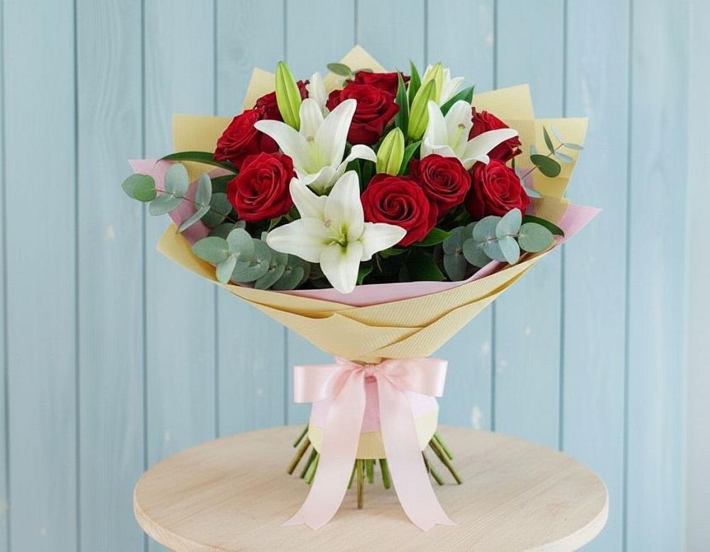 Букет цветов из: Лилии и Розы в Северское